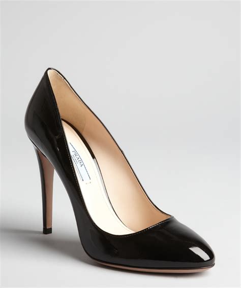 prada patent leather round toe pumps|Prada block heel pumps.